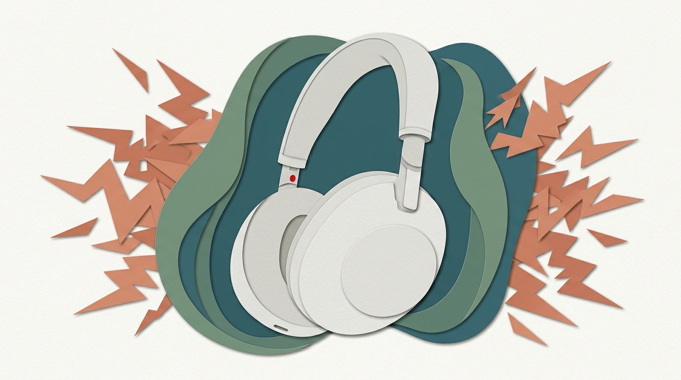 Sony WH-1000XM6 im Überblick: Abstrakte Visualisierung von akustischem Reizschutz